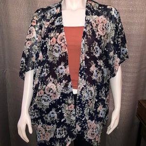 Navy Kimono with floral print